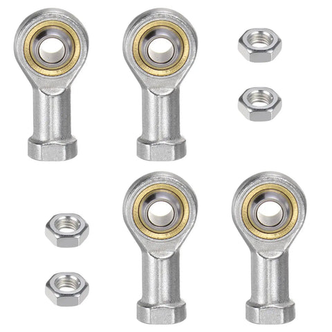 4 Pack 8mm Rod End Bearings M8x1.25 Right Hand Female Thread Self Lubricating Joint for Linkages, Heavy Duty Metric Spherical Bearings with 14 Degree Misalignment, 12.9 kN Static and 11.6 kN Dynamic Load Capacity silver rod ends with nuts