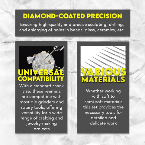 Diamond Coated Tapered Bead Reamer Set Of Ten For Jewelry Making And Crafts displayed with universal compatibility