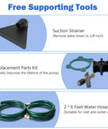 Supporting tools for Compact 115V Water Transfer Pump with Suction Strainer, Parts Kit, and Two 6-Foot Hoses