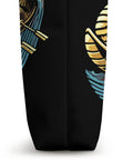 Side view of Racing Dragon Boat Festival Tote Bag with bold water theme artwork featuring paddles on a black background