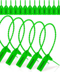 1000 Pack Plastic Tamper Seals For Fire Extinguishers Self Locking Security Tags With Laser Printed Numbers Disposable Safety Seals Numbered Zip Ties Green 250 Millimeter Length Ready To Roll One Time Use showing multiple green seals.
