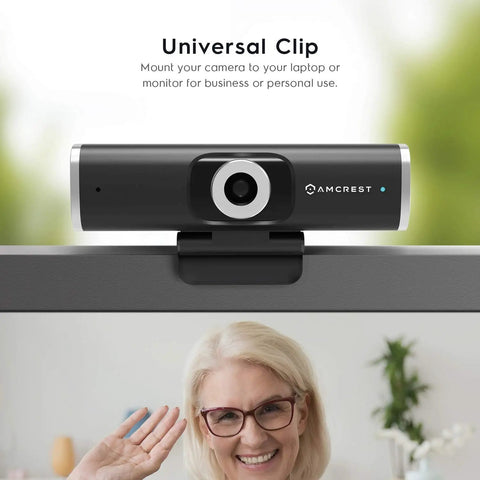 Plug And Shoot 1080P Hd Webcam With Built In Stereo Mic For Desktop Pc And Laptop showcasing universal clip on top of a monitor.