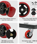 Heavy Duty 5 Inch Caster Wheels Set Of 4 With Crowned Polyurethane Tread On Rust Resistant Cast Iron Body For Industrial Cart Up To 4000 Lb No Joke Strength Built For Smooth Rollin Action close-up of crowned polyurethane tread and heavy duty roller bearing