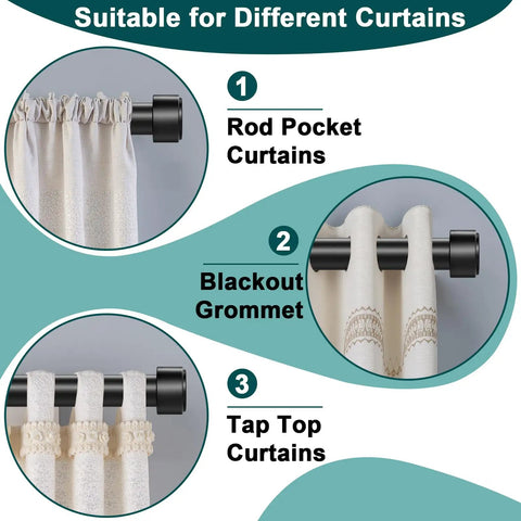 Heavy Duty Adjustable Curtain Rod For Windows 72 To 144 Inch 1 Inch Diameter Black Extra Long Modern Design Easy Install