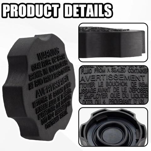 Smooth Ride Brake Fluid Reservoir Cap No Hassle Swap For Hyundai Kia Accent Elantra Sonata Tucson Sportage Sorento Rio Soul Master Cylinder Tank views of black ABS cap with warning text.