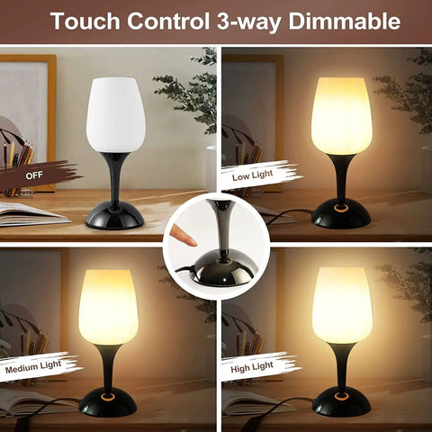 Set of 2 Space Saving Small Touch Bedside Table Lamps, 3 Way Dimmable With White Opal Glass Shades, showing dimming options