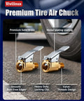 Two Pack Brass Locking Tire Air Chucks With Clip Adapter For Quick Connect To Tire Inflators And Air Compressors Fits 8mm Valve Threads