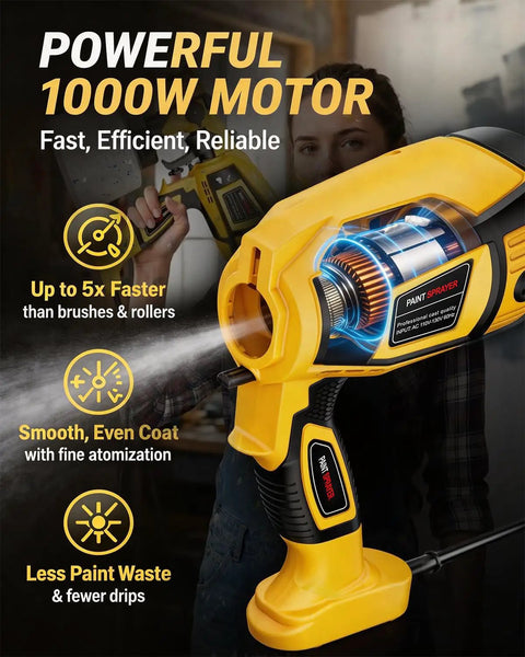 Heavy Duty Electric Paint Sprayer Built For Swift Home Exterior Touch Ups And Deck Refinishing With Generous Tank And Crisp Even Spray Coverage close-up showing powerful motor and spray features.