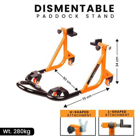 Universal Adjustable Rear Paddock Stand For Motorcycle With Swingarm Rest 360 Degree Dismantlable Beefy Heavy Duty Steel