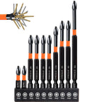 10 Pack Magnetic Phillips Bit Set PH2 Impact Magnetic Bits For Drill And Screwdriver One Inch To Six Inch Long Premium S2 Steel Quarter Inch Hex Shank For Impact Drivers Perfect For Pros And DIYers displayed in holder