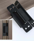 5 Inch Hidden Door Hinge 304 Stainless Steel Heavy Duty Invisible Hinge for Secret Doors, shown in black finish, mounted on wood