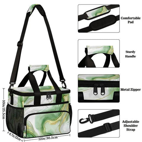 Insulated Picnic Backpack Lunch Box For Women And Men Portable Picnic Bag Tote with green design, adjustable strap, 12x8.7x10 inch