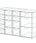 Front view of Crystal Clear 16 Drawer Acrylic Organizer Set, showing stackable design for office supplies, makeup, and craft storage.