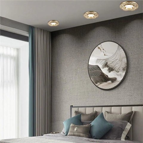 Modern bedroom featuring Snag These Premium 9 Pack Led Recessed Lighting Trim Kits with decorative ceiling lights.