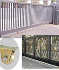 Rock Solid V Groove Caster Wheel Built Heavy To Glide Smooth On Barn Door Tracks Or Industrial Carts featuring installation on a sliding gate.