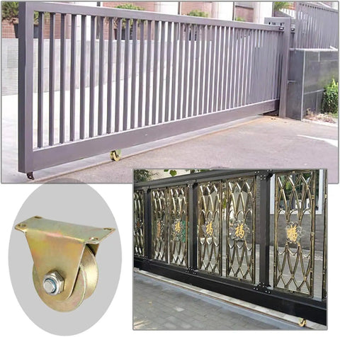 Rock Solid V Groove Caster Wheel Built Heavy To Glide Smooth On Barn Door Tracks Or Industrial Carts featuring installation on a sliding gate.