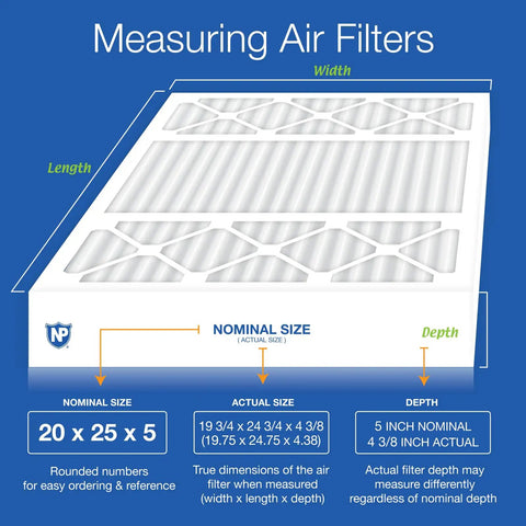 Replacement MERV 12 Air Filter For 20x25x5 Systems 2 Pack Fits Lennox X6673 X6675 Actual Size 19.75x24.75x4.38 size details chart