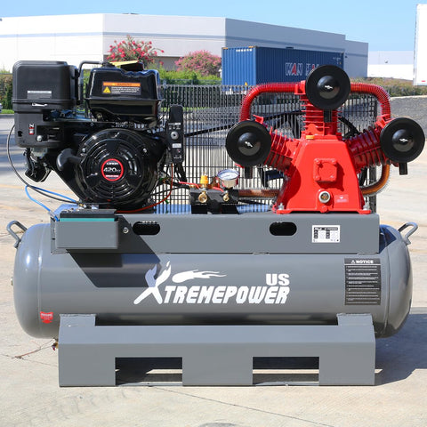 13.0HP Horizontal Gas Powered 30 Gallon Tank Air Compressor With 3 Cylinder Engine outdoors on concrete surface