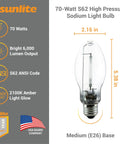 High Pressure Sodium Light Bulb 70 Watt 6000 Lumen Hella Bright ED17 MED Base E26 ANSI S62 2100K