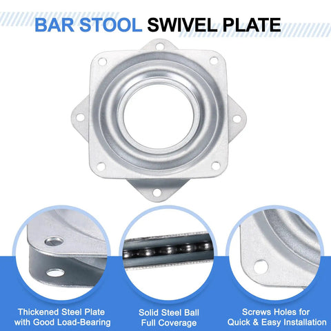 Three Inch Bar Stool Swivel Replacement Plate With 360 Degree Rotation Lazy Susan Turntable For Recliners And Tables Square Ball Bearing Base Mount Silver 72x72mm 8mm Thick, front view