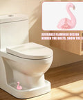Totally Vibes Super Sweet Pink Flamingo Ceramic Toilet Bolt Covers Sets Off That Nice Vibe In Any Bathroom Super Easy Install Waterproof Flange Caps For A Fast Home Glow Up Two Pack, featuring a decorative pink flamingo on a toilet.