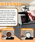 Top Shelf Auto Puck Ejector And 58mm Portafilter Backflush Cleaner With Smart Proximity Safety Guard shown in use for quick clean.