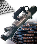 Rock Solid Electric Rebar Bender And Straightener 1200W Motor with steel rods in the background for construction use.
