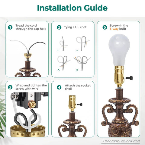 Installation guide for UL Listed 3-Way Lamp Socket Replacement With E26 Base, Turn Switch Knob For Low Medium High Settings