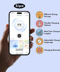 Hand holding smartphone displaying app for Level 2 EV Charger 11.5kW 48A 208 To 240V J1772 Connector with charging features