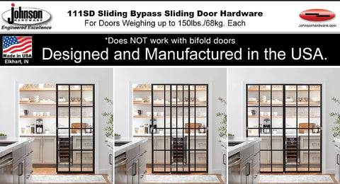 Heavy Duty Bypass Track And Hardware Set For Two Door Sliding System 96 Inch Aluminum Top Hung Track For Three Quarter Inch Thick Doors Up To One Hundred Fifty Pounds Commercial Grade Top Mount Hanger Not For Bifold Doors installed in kitchen