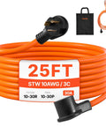 Legit Heavy Duty 25 Foot 30 Amp Dryer Extension Cord With 10 Awg Pure Copper And Nema 10 30 P To R Plugs Rated for 125 250 Volts 7500 Watts, orange coil.