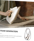 Person holding steam iron equipped with medium temperature steam hose for steam irons, 3 meter high pressure tube.