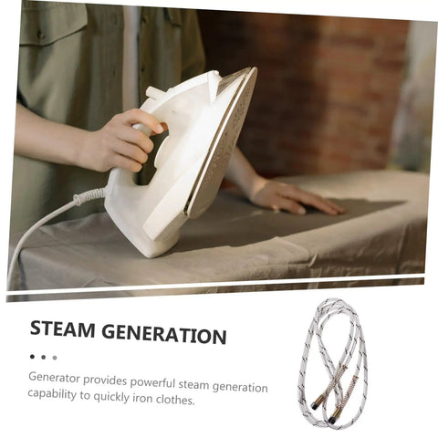 Person holding steam iron equipped with medium temperature steam hose for steam irons, 3 meter high pressure tube.