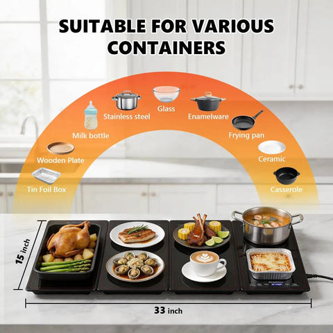 Electric Warming Tray For Parties And Buffets 4 In 1 Modular Food Warmer Mat With 10 Temperature Settings And 8 Hour Timer with items