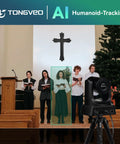 4K AI Auto Tracking PTZ Conference Camera System in church setting for worship, featuring Bluetooth speakerphone and microphone