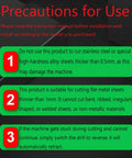 Precautions for Use manual highlighting safe cutting guidelines for Titanium Drill Nibbler Sheet Metal Cutter Tool.