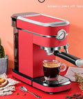 Premium Semi Automatic Espresso Machine With 15 Bar Pressure And 1.1 Liter Tank And Auto Shut Off Switch on kitchen counter.