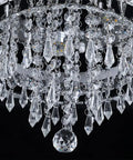 Close-up of Crystal Chandelier With K9 Crystals And Stainless Steel Pendant Light, 3 LED Lights, Flush Mount Ceiling Fixture