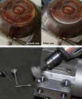 300 Pack Pen Style Wire Brush Set for Rotary Tools with Steel Wire Wheels used for rust removal on pan and metal polishing.