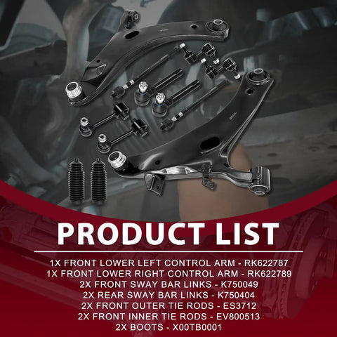 Ultimate Front Control Arms Kit With Ball Joints Fits Subaru Forester 2009 To 2013 Plus Rear Sway Links kit, black steel parts