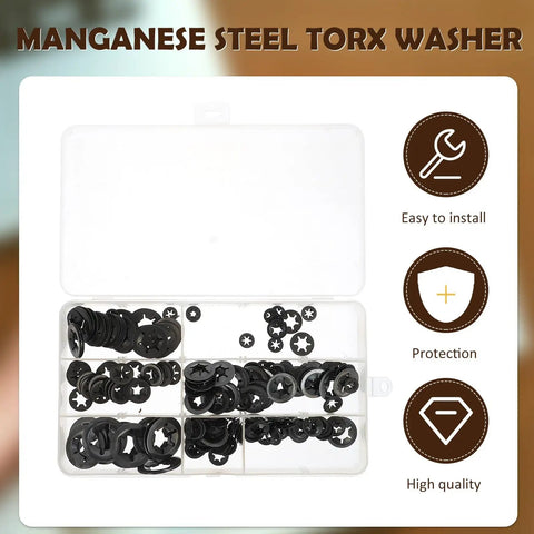 260 Piece Manganese Steel Flower Shaped Lock Washers Push On Locking Clips Assortment Kit For Industrial Bolts And Screws
