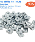 50Pcs 2020 Series Sliding T Nuts Carbon Steel M4 T Slot Nut Hammer Head M3 for Aluminum Profiles and CNC Routers