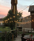 Outdoor String Lights 50ft Connectable Patio Lighting With 52 G40 LED Bulbs Warm White 2200K hung in backyard at sunset