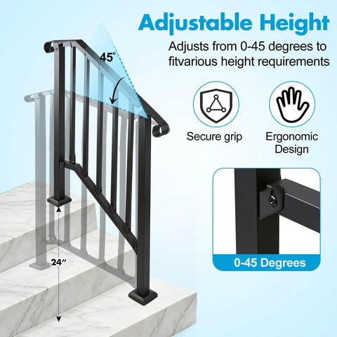 Heavy Duty Carbon Steel Handrails For Outdoor Steps Slick 2 Step Stair Rail Kit with adjustable height and secure grip on marble stairs.