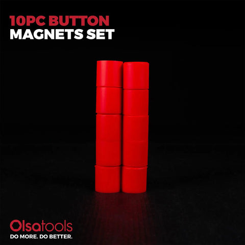 Heavy Duty Magnetic Button Tool Organizers Set Of 10 For Shop And Garage, red non-scratch cylindrical magnets