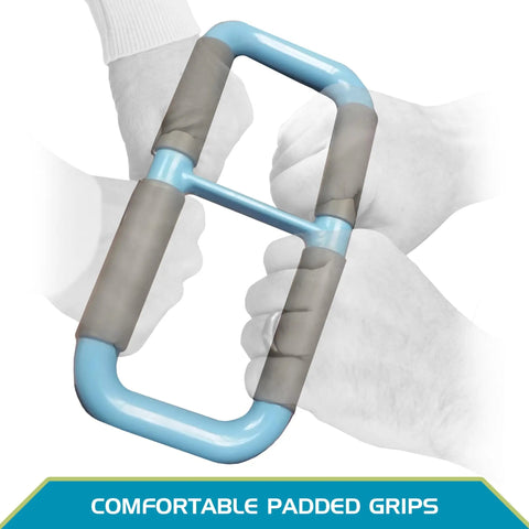 Handy Handle Lift Assist For Elderly And Disabled Easy Stand Helper with rubber grip, showing padded blue handle and hands gripping.