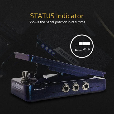 4 In 1 Guitar Effects Pedal With Active Wah, Expression, And Dual Volume Modes, showing status indicator and LEDs.