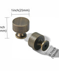 Rad 1 Inch Brushed Antique Brass Cabinet Knobs 5 Pack With Badass Grip And Fluted Design For Kitchen Cabinets And Bathrooms Solid Vintage Hardware That Is Totally Fire And Cool - detailed view showing size and design.
