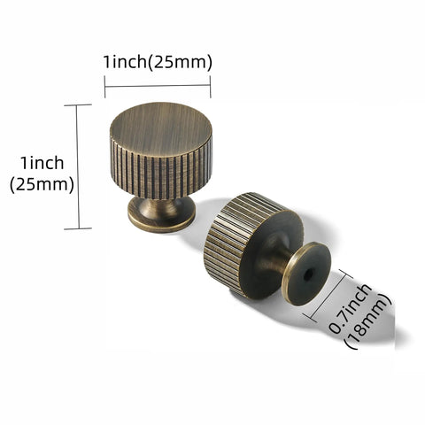 Rad 1 Inch Brushed Antique Brass Cabinet Knobs 5 Pack With Badass Grip And Fluted Design For Kitchen Cabinets And Bathrooms Solid Vintage Hardware That Is Totally Fire And Cool - detailed view showing size and design.