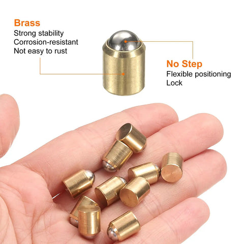 Dead Nuts Tight Brass Ball Plungers 6 Pack 12Mm X 16Mm showing brass plunger balls in hand for flexible positioning in furniture builds.
